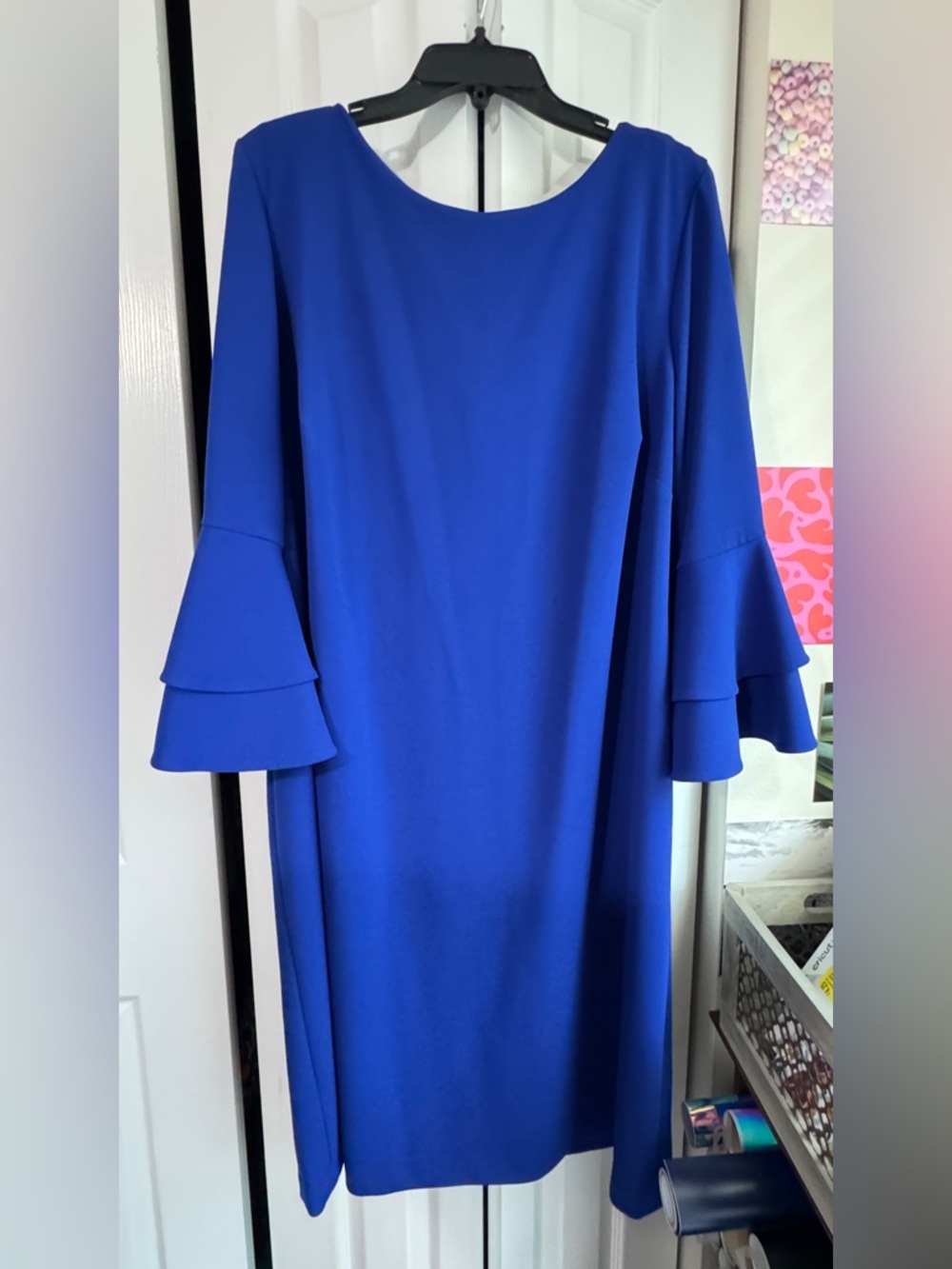 Calvin Klein Elegant Royal Blue Bell-Sleeve Women's Dress